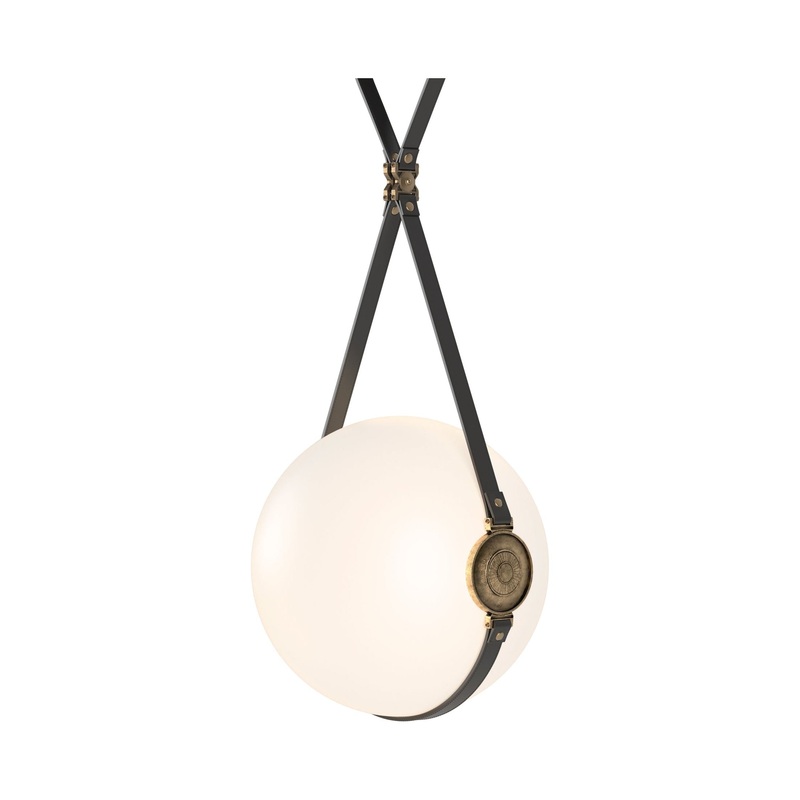 Derby Large LED Pendant Black Antique Brass with Black Leather Non-Branded Plate