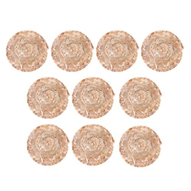 Healifty mini cappelli di paglia round top cappelli di paglia cap bambola intrecciata a mano cappello a cilindro per natale babbo natale pupazzo di neve bambola ornamento fai da te decor 11.3 cm 10 pz