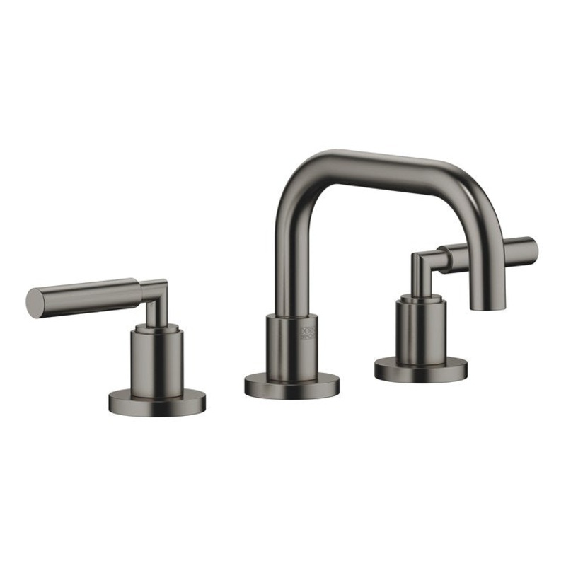 Lavatory Faucet TARA Mixer 2 Lever ADA WaterSense Brushed Dark Platinum 1.2 Gallons per Minute Pop-Up Waste 3 Hole