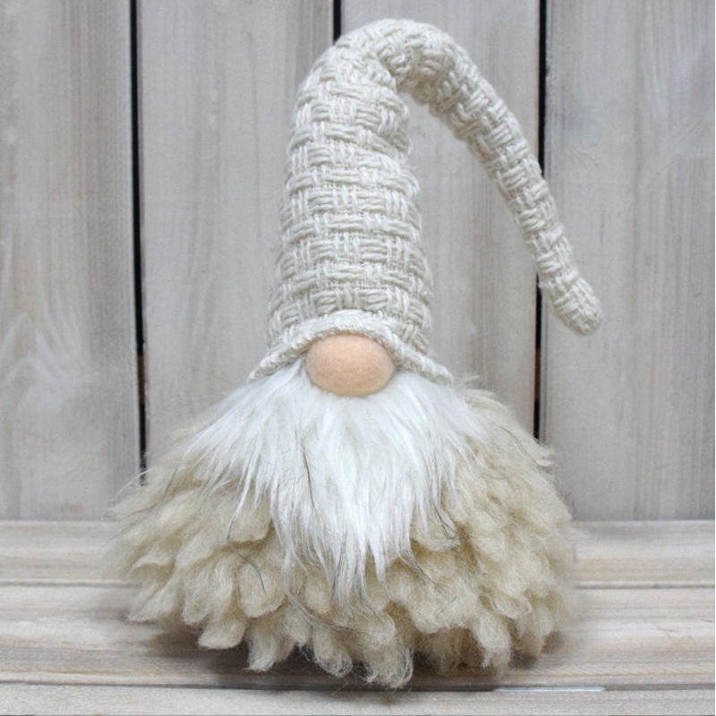 Off White Charming Handcrafted Christmas Gnome – Nordic Tomte Plush Figurine for Holiday Decor(11*11*36cm)