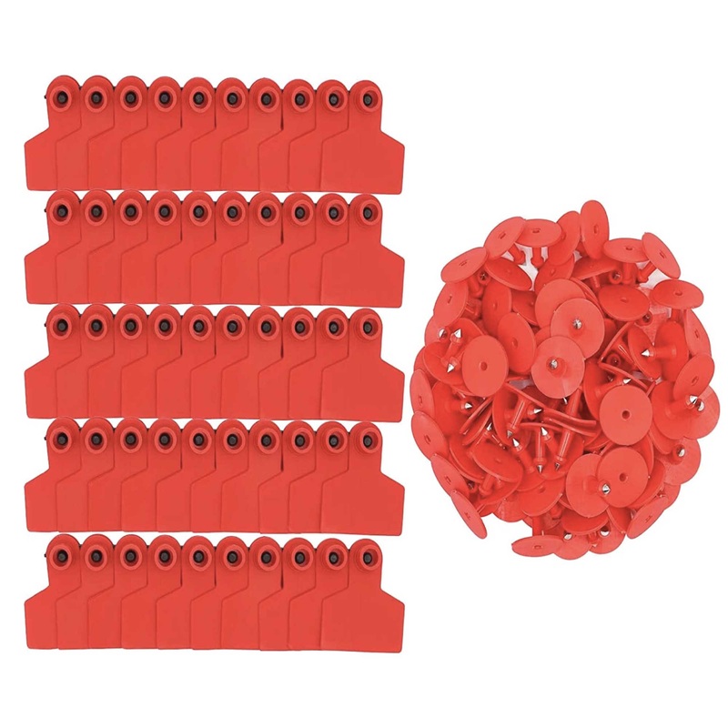 100x Cattle Ear Tags Set – 6x7cm Medium Red Blank Cow Pig Sheep Livestock Label