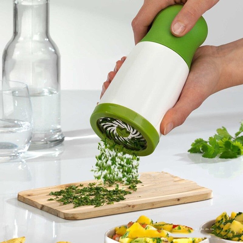 2 Pcs Green and White Manual Rotary Herb Grinder & Spice Mill – Effortless Mincing with Stainless Steel Blades for Fresh Herbs, Garlic & Spices