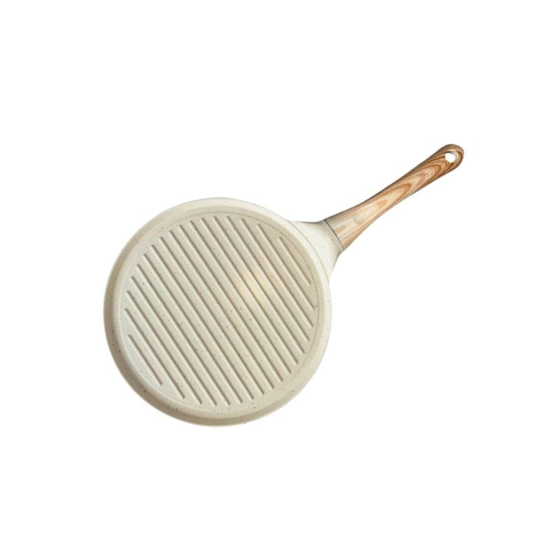 Beige Steak + Wood Grain Handle (Gas Model) Non-Stick Pancake Pan – 7-Hole Fun Shapes Breakfast Griddle (27cm)