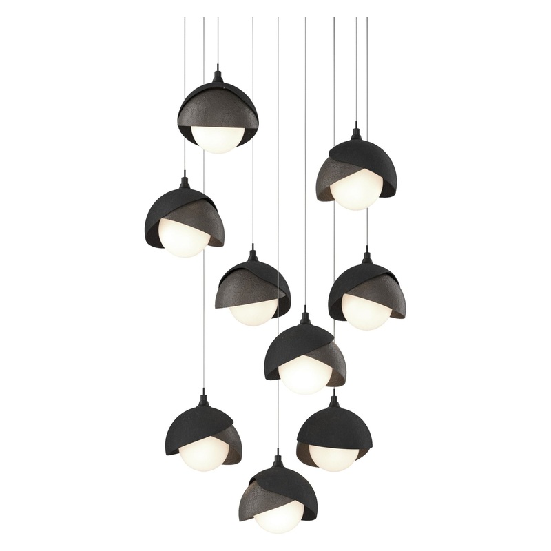 Brooklyn 9-Light Double Shade Pendant Black Dark Smoke