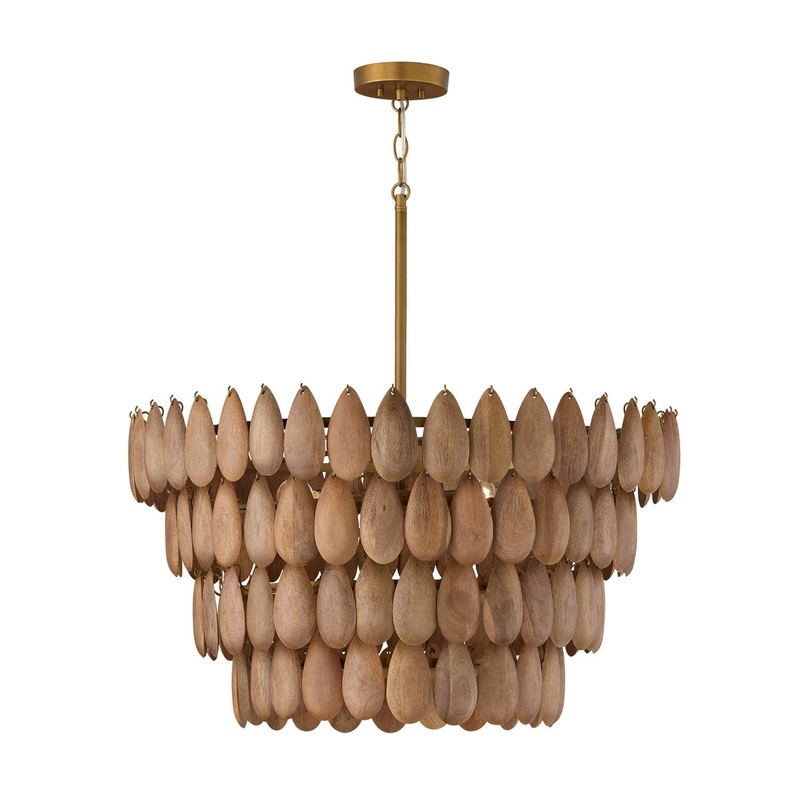 Four Light Pendant from the Ravi Collection in Light Wood and Patinaed Brass Finish by Capital Lighting