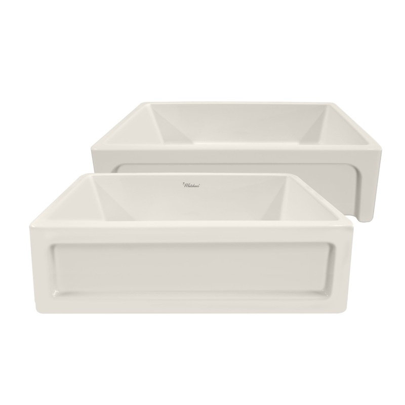 Shakerhaus 33″ Reversible Kitchen Fireclay Sink with Shaker Design Front Apron on one Side and an Elegant Beveled Front Apron on the Opposite Side