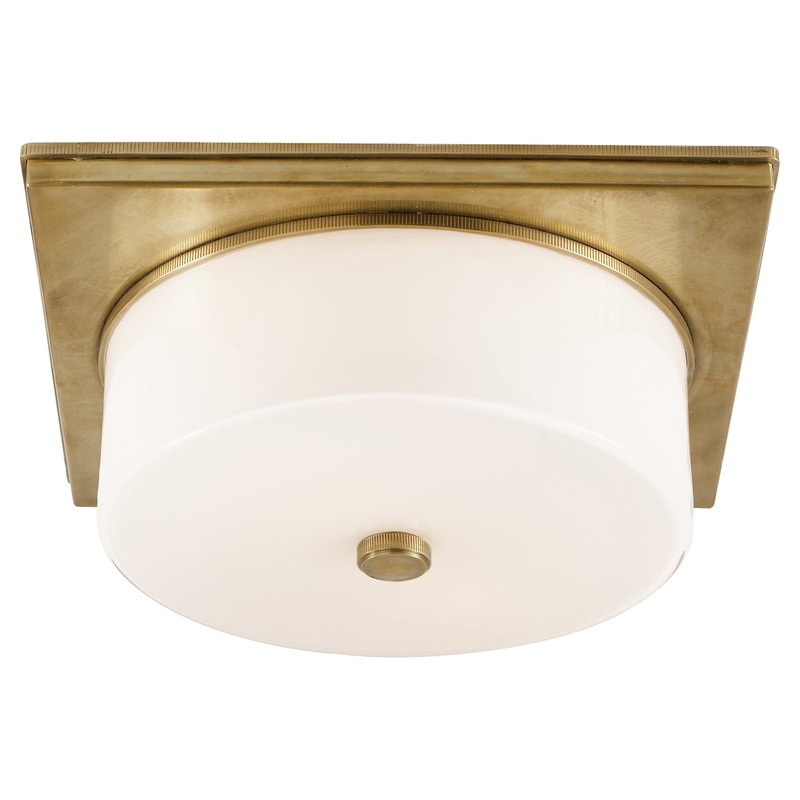 Two Light Flush Mount from the Newhouse Block Collection in Hand-Rubbed Antique Brass Finish by Visual Comfort Signature