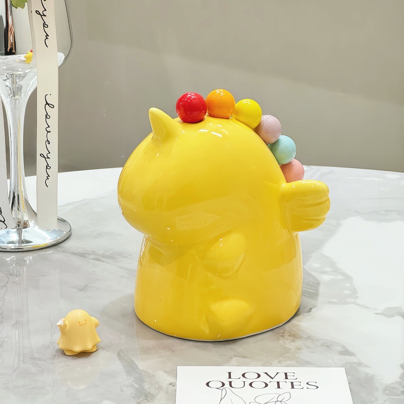 Adorable Unicorn Ceramic Fruit Fork Holder Set – Includes Stainless Steel Forks with Ball Tops(yellow)