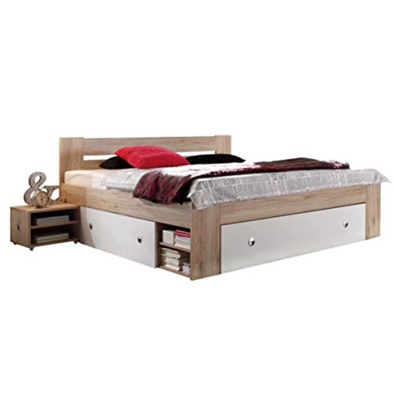 AVANTI TRENDSTORE – Stefan – Fusto Letto Matrimoniale con 2 comodini e 3 cassettoni Estraibili integrati. Disponibile in Diversi Colori (Marrone – Bianco)