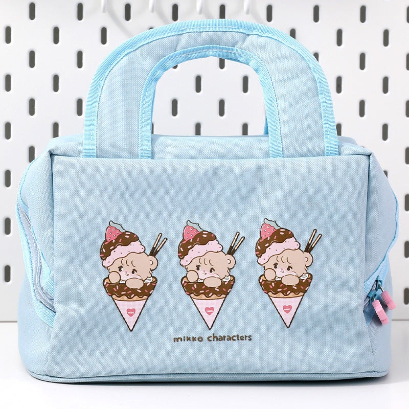 Blue (Ice Cream Bear) Cute Cartoon Lunch Bag – Large Capacity Insulated Handbag for Students and Office Use