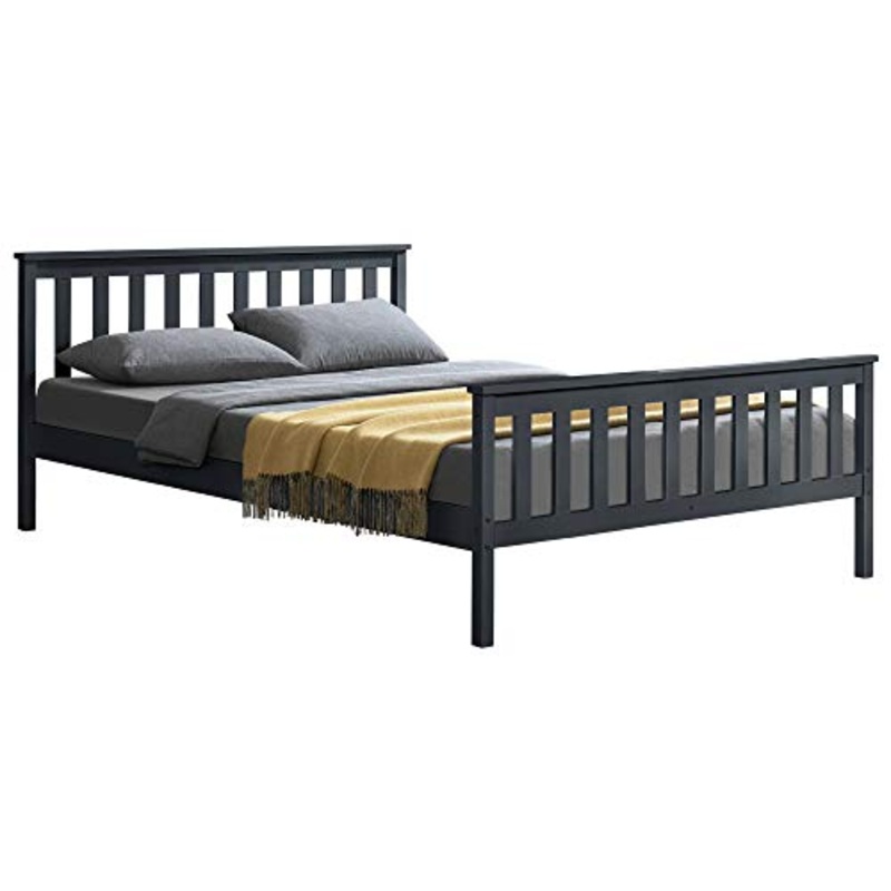 [en.casa] Letto in Legno di Pino con Rete a Doghe 180 x 200 cm con Pediera e Testiera Alta Color Grigio Scuro