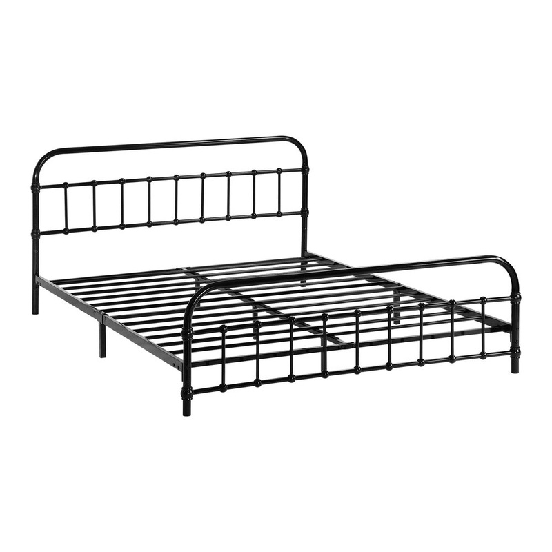 Metal Bed Frame Queen Size Railing-style Black