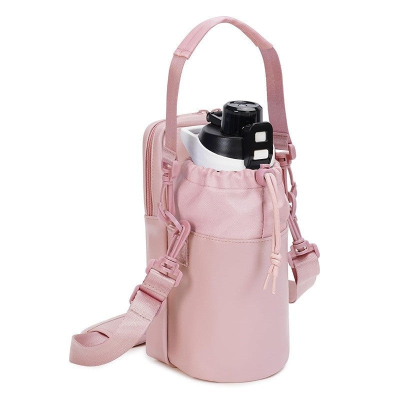 Pink Stylish Water Bottle Carrier Bag with Phone Pocket, Key Clip & Adjustable Strap – Crossbody Sling Holder