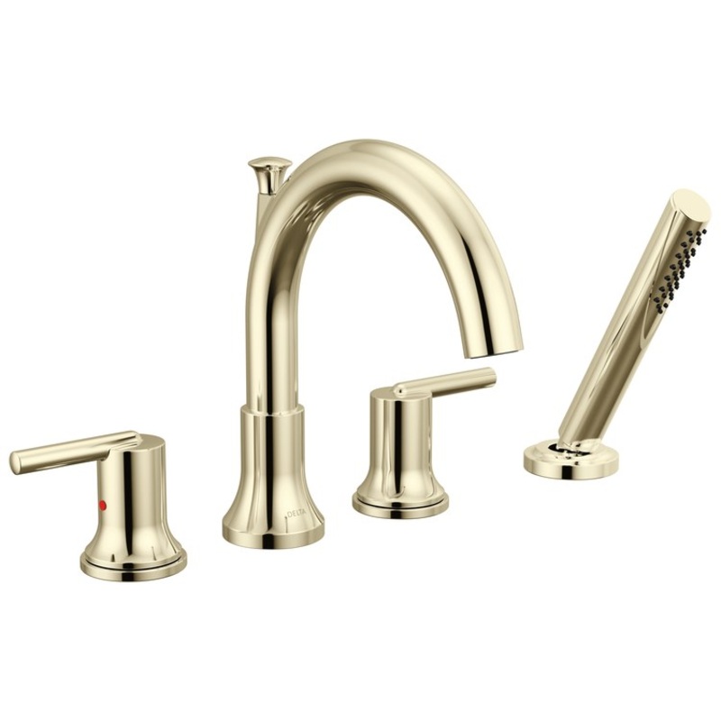 Roman Tub Trim Trinsic Deck Mount with Handshower 2 Lever Polished Nickel WaterSense ADA 8-16 Inch Spread 4 Hole for Rough-In R4707/R4707-PX/R4707-MF