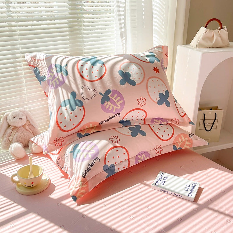 Strawberry Pattern 100% Cotton Pillowcase Set (Pack of 2) – Breathable Standard Size 48x74cm Pure Cotton Pillow Covers