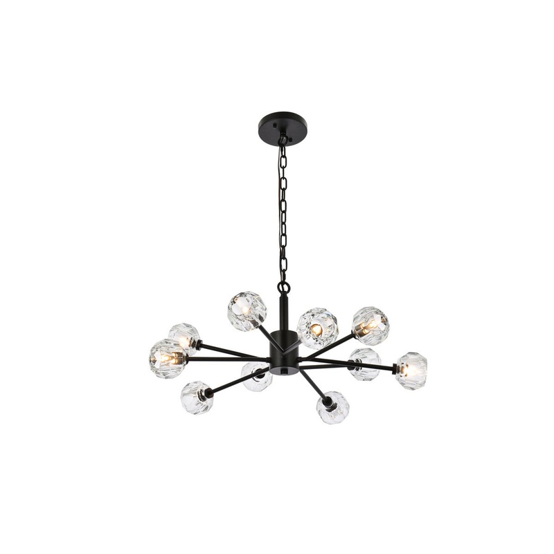 Ten Light Pendant from the Graham Collection in Black And Clear Finish by Elegant Lighting