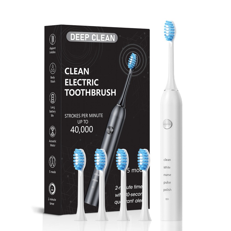 White Professional Sonic Toothbrush for Adults – 5 Modes, Smart Timer (4 brush heads)