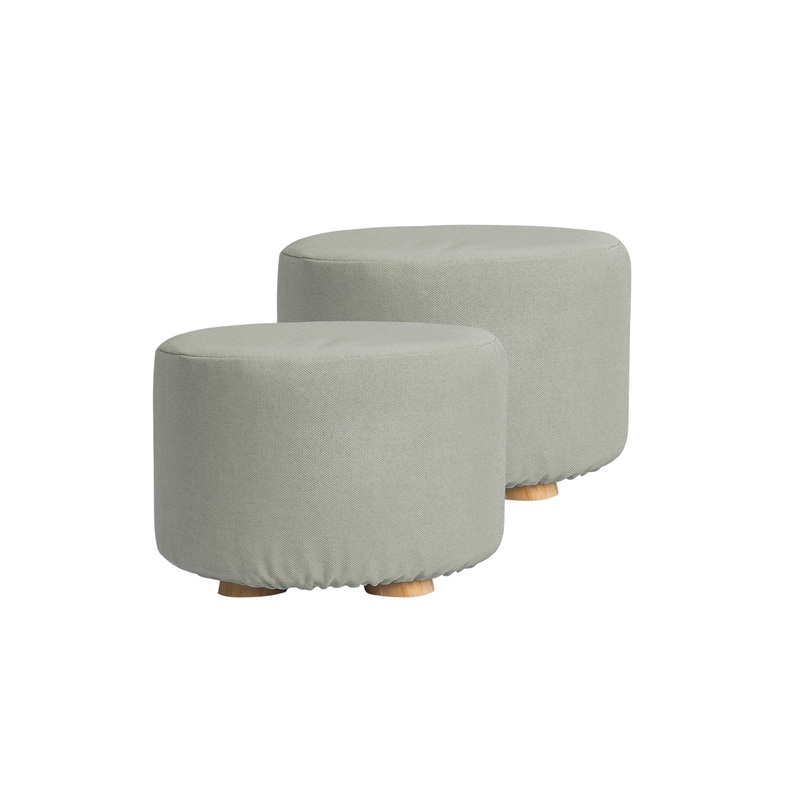 2X Fabric Ottoman Round Wooden Leg Foot Stool – GREY
