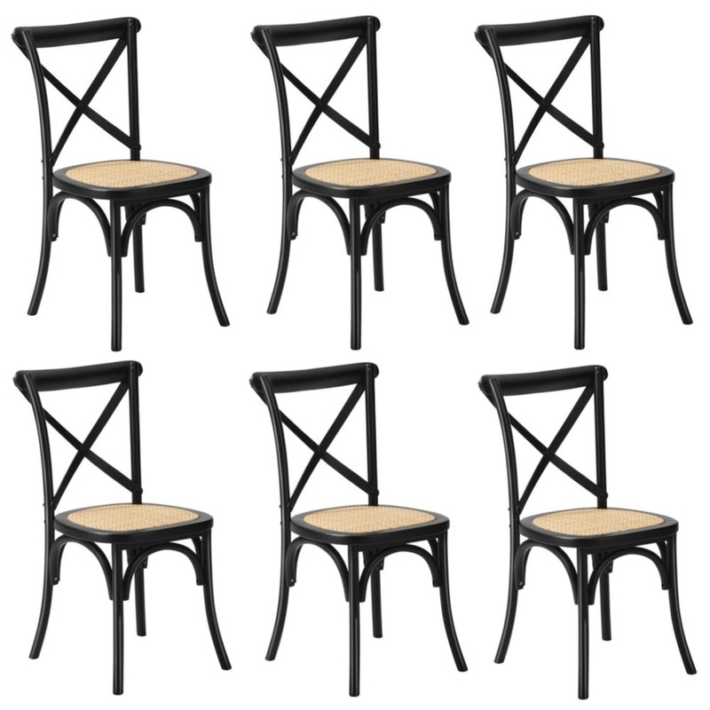 6PCS Crossback Dining Chair Ratan Seat Black
