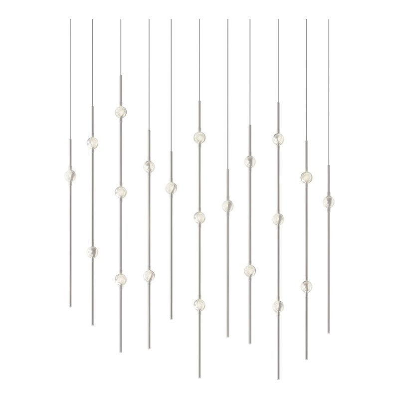Aries 36″ Rectangle LED Pendant Satin Nickel with Clear Faceted Acrylic 3000K 20′ Adjustable Cord