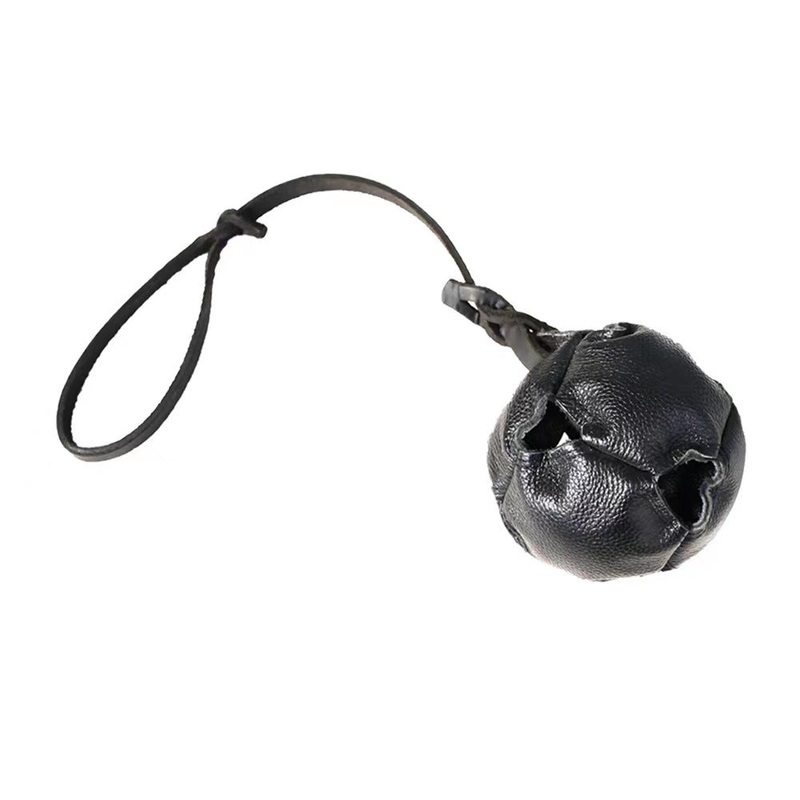 Black Durable Leather Dog Training Ball with Loop Handle – Interactive Bite & Tug Toy for Playful Pups