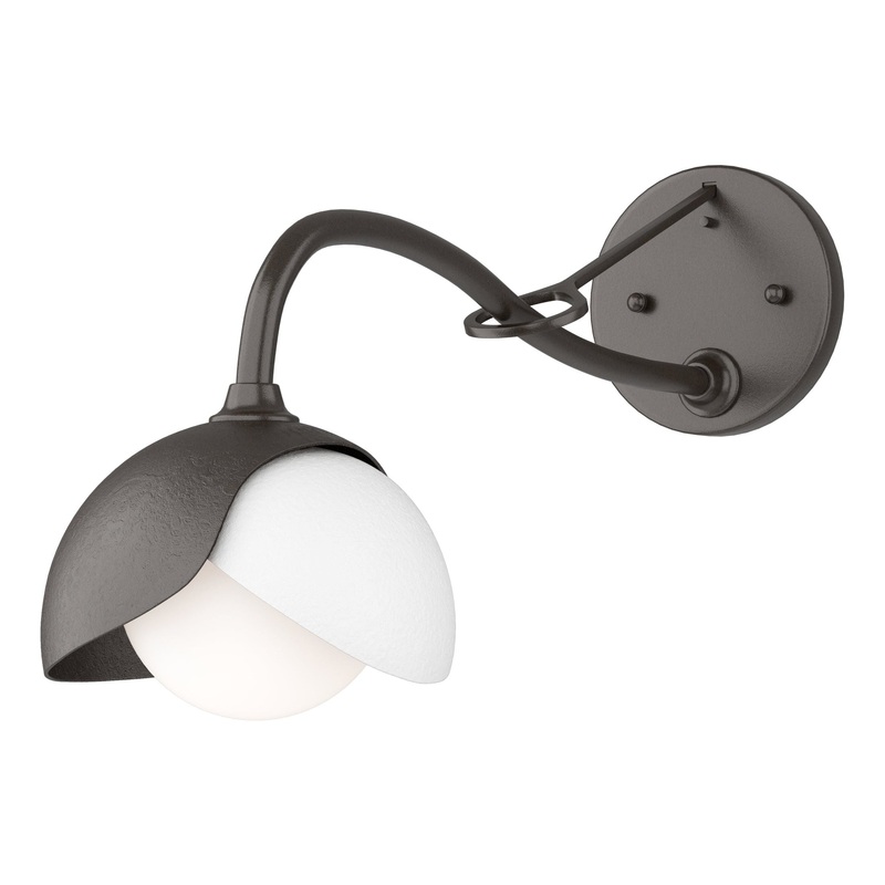 Brooklyn 1-Light Double Shade Long-Arm Sconce Oil Rubbed Bronze White