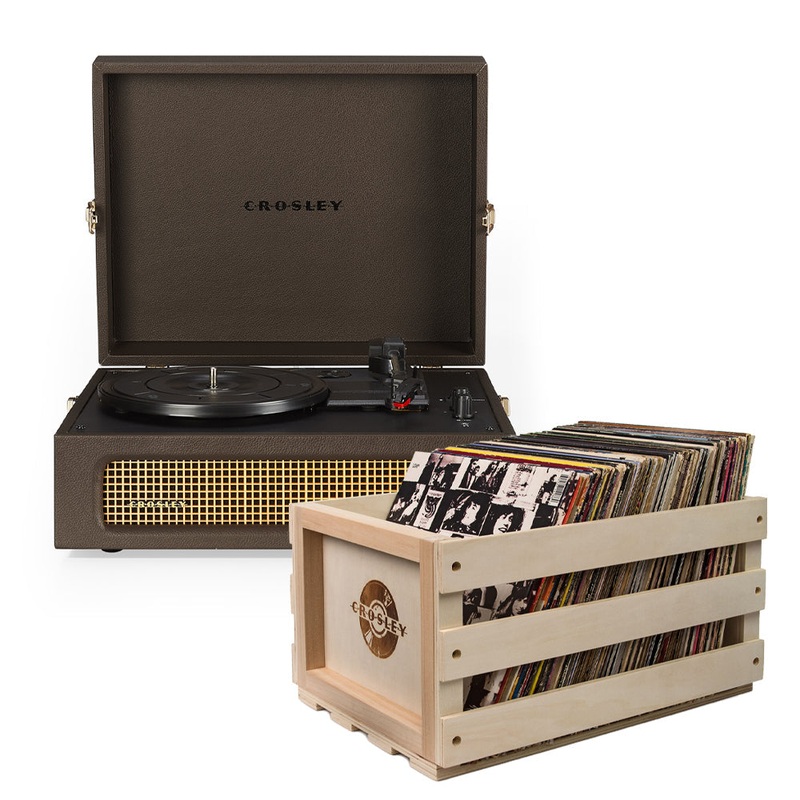 Crosley Voyager Bluetooth Portable Turntable – Cocoa + Bundled Record Storage Crate