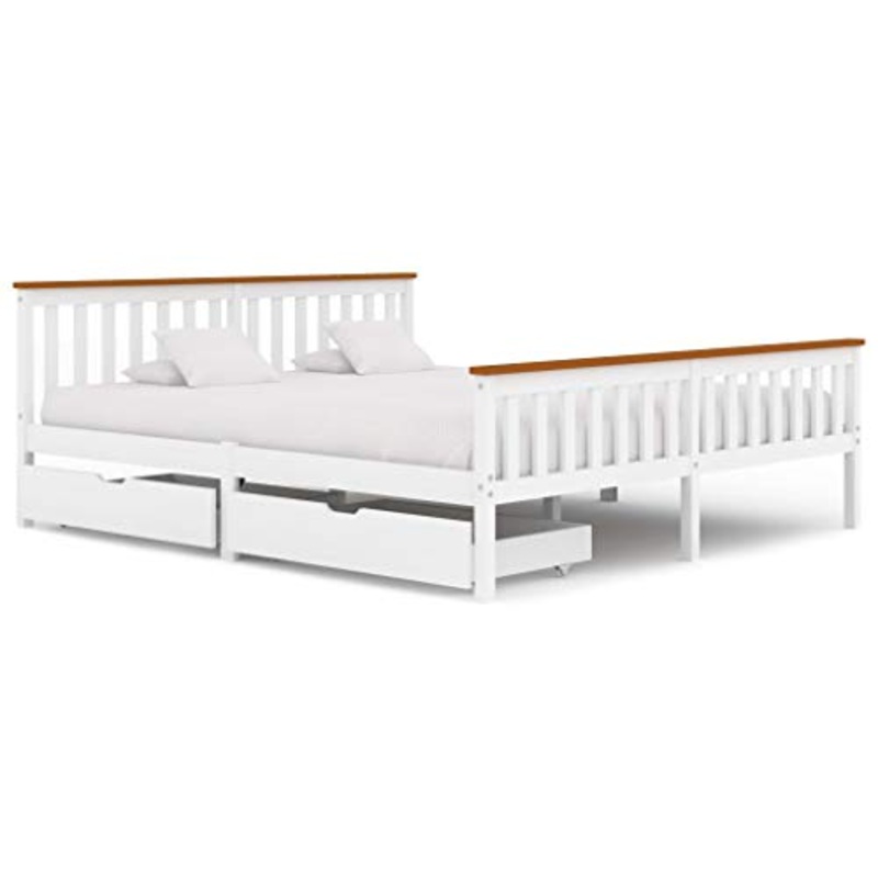 FAMIROSA Giroletto con 2 Cassetti Bianco in Massello di Pino 180×200 cm-0437