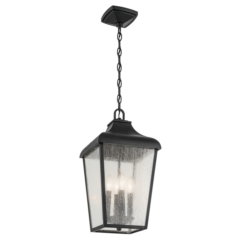 Four Light Outdoor Pendant from the Forestdale Collection in Textured Black Finish by Kichler