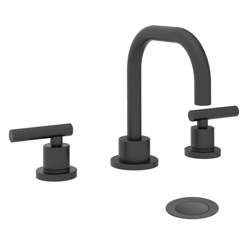 Lavatory Faucet Dia Widespread 8 to 16 Inch Spread 2 Lever ADA Matte Black 0.5 Gallons per Minute Metal Push Pop 3 Hole