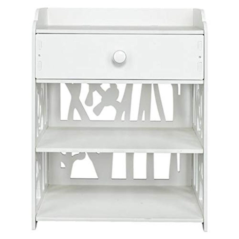 LICHUAN Comodino Comodino Camera da Letto Cassetto e Sottotelo Bianco Comodino per Soggiorno Camera da Letto Balcone, Tavolino Bianco Facile Da Assemblare