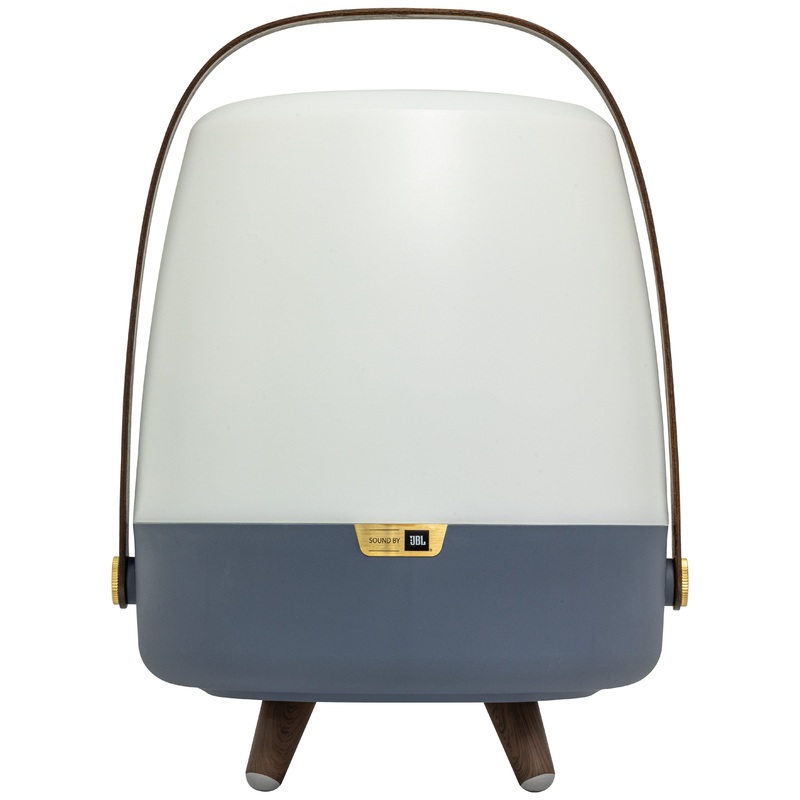 Lite Up Play Rechargeable Indoor/Outdoor Speaker Lamp Ocean – Blue with Walnut Wood & Brass Accent