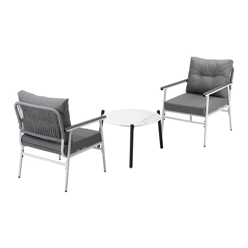 Livsip 3pcs Outdoor Patio Set 50cm Table Grey and White Armchairs