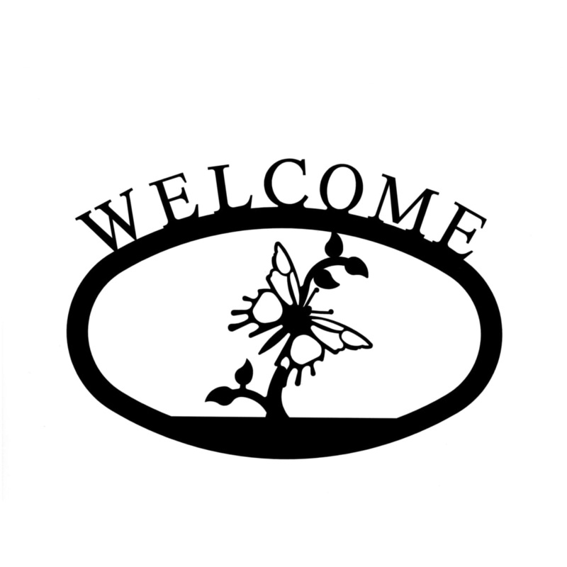 Village Wrought Iron WEL-38-L Butterfly Welcome Sign Large