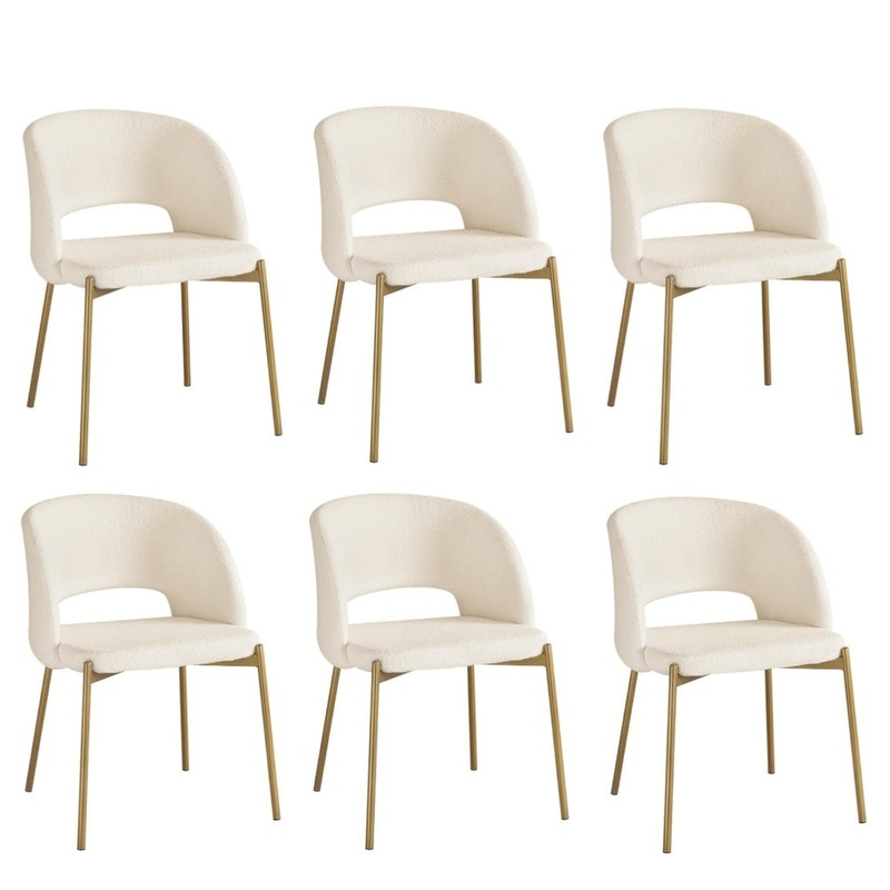 6x Armchair Dining Chair Sherpa White&Gold