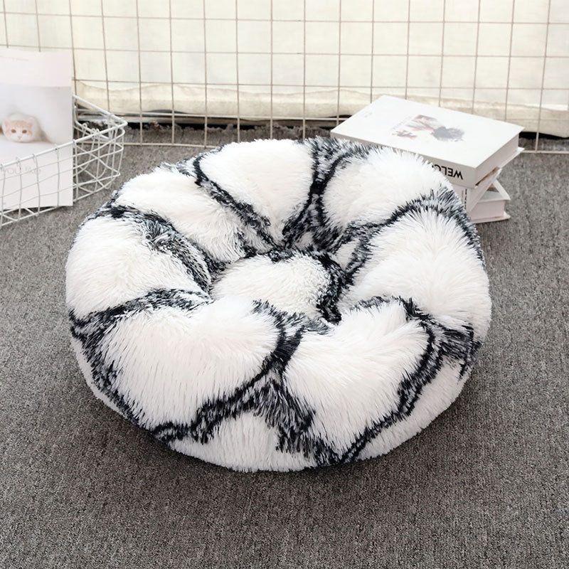 Black-white 50cm Cozy Round Pet Bed – Plush Cat & Dog Bed with Non-Slip Base, Machine Washable