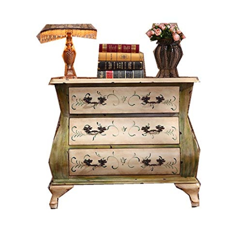 Cassettiera A Credenza Tre cassetti Console American Armadio in Legno Massiccio mobili antichi Dipinti for Living Room Mobili per Camera da Letto (Color : Yellow, Size : 81x41x70cm)