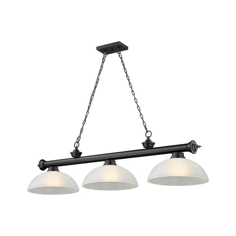 Cordon 3-Light Billiard Matte Black Dome White Linen Glass