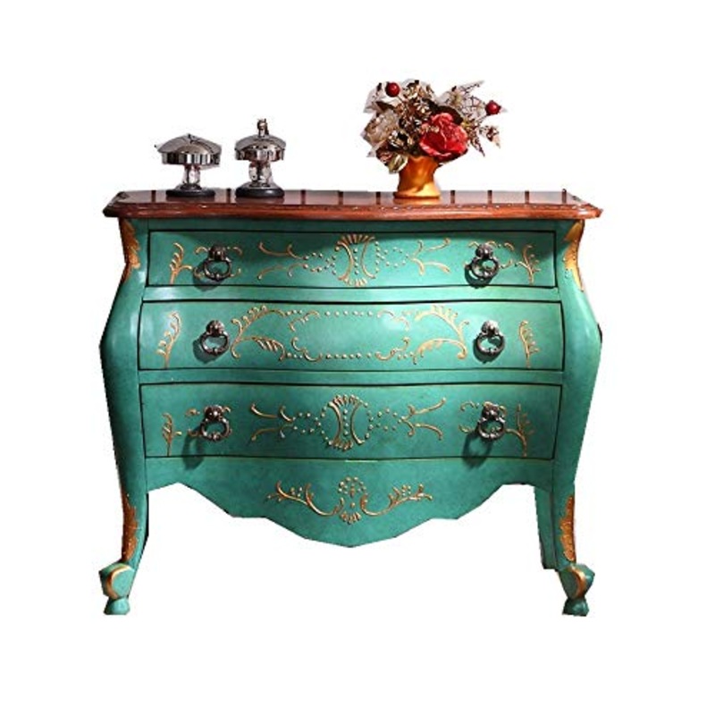 Heqianqian Cassettiera A Credenza Distressed mobili Dipinti antichi cassetti Rustico Retro Foyer d’ingresso del Governo for Living Room Mobili per Camera da Letto (Color : Green, Size : 97x49x82cm)