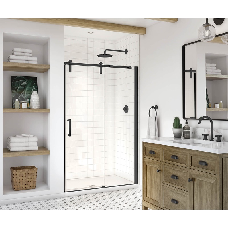 MAAX 137680-900-340-000 Outback 43  – 46  x 70  in. 8mm Sliding Shower Door for Alcove Installation with Clear glass in Matte Black