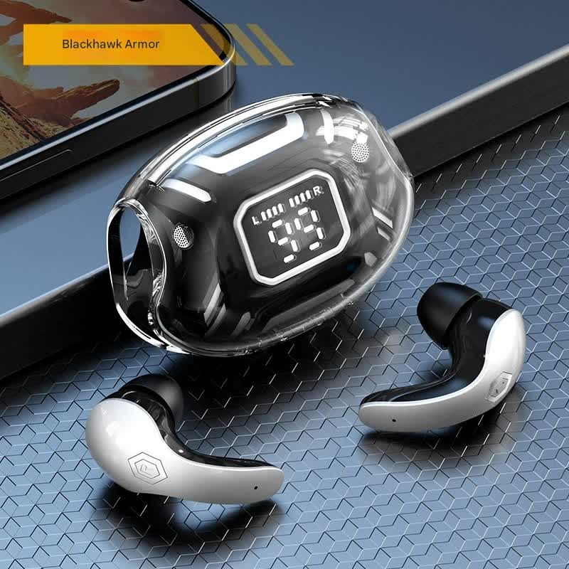 Mecha Style TWS Gaming Earbuds – Bluetooth 5.3, Low Latency, Ear-Hook Design, LED Display Case, Noise Cancelling(black)