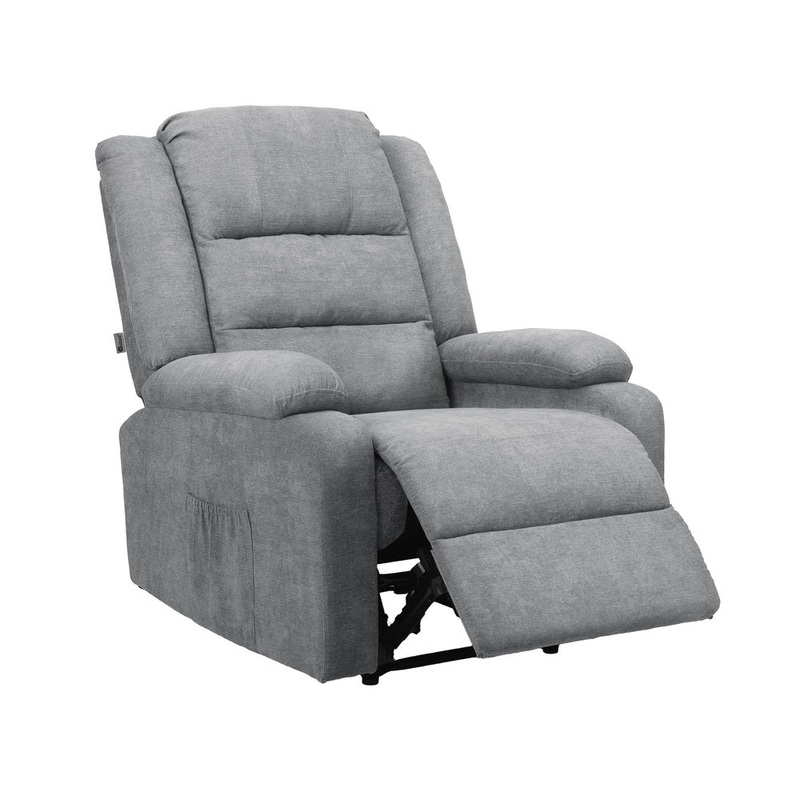 Oikiture Recliner Chair Padded Lounge With Side Pocket Polyester Grey