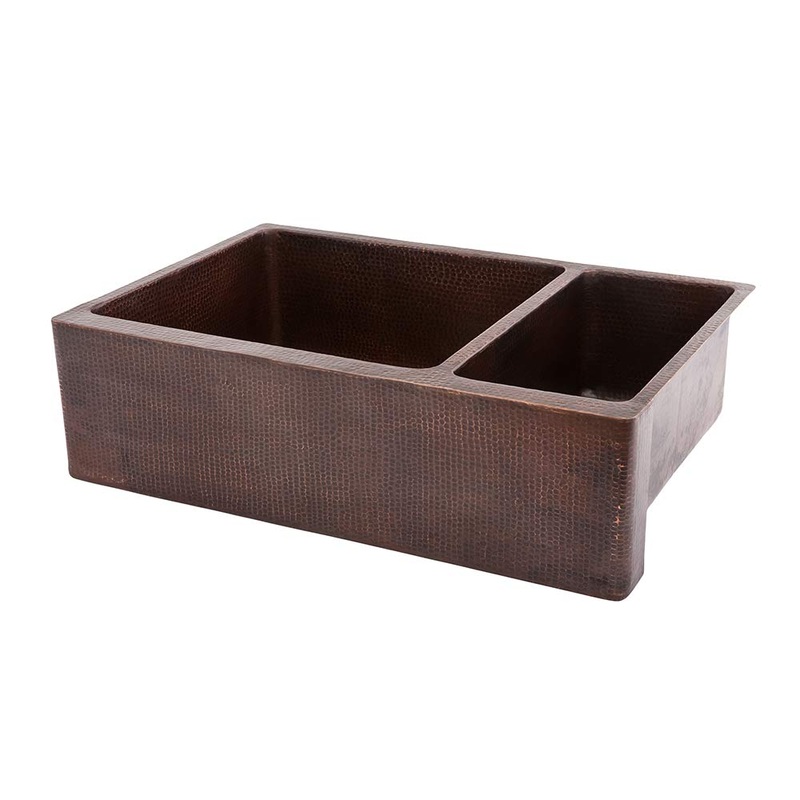Premier Copper Products KA75DB33229 33-Inch Hammered Copper Kitchen Apron 75/25 Double Basin Sink, Oil Rubbed Bronze