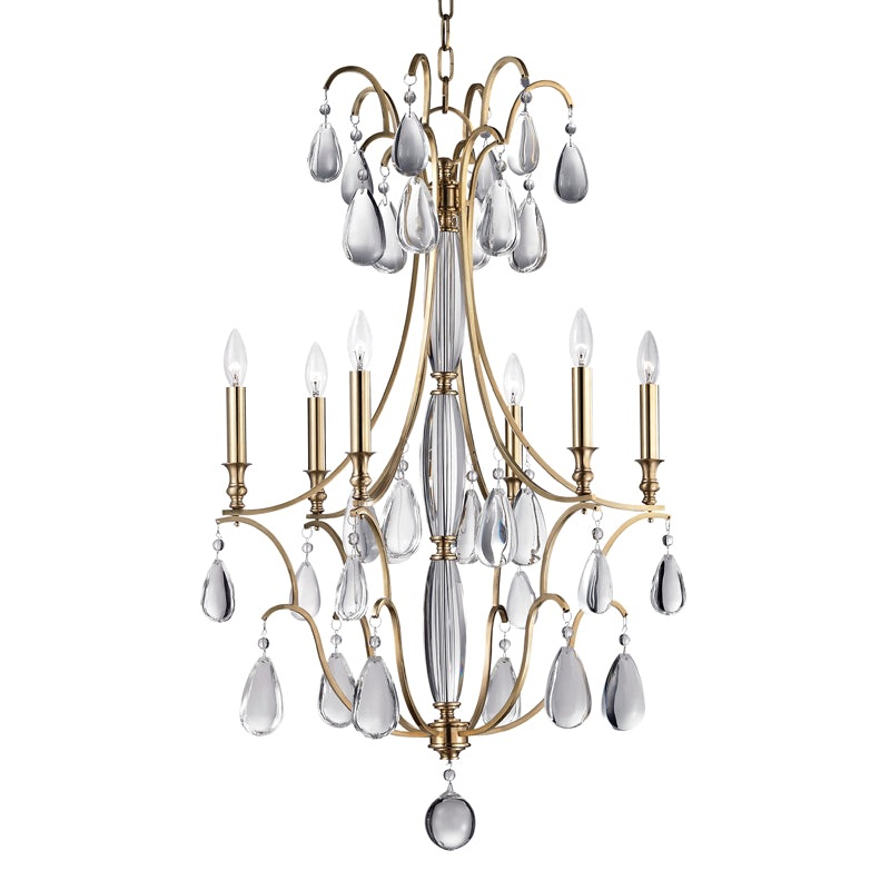 Six Light Chandelier from the Crawford Collection in Aged Brass Finish by Hudson Valley