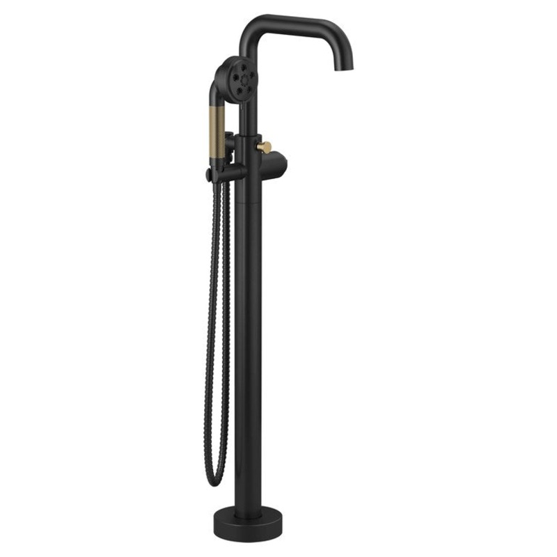 Tub Filler Trim Litze Freestanding with Handshower Less Handle Matte Black/Brilliance Luxe Gold WaterSense ADA Floor Mount 15.0 Gallons per Minute