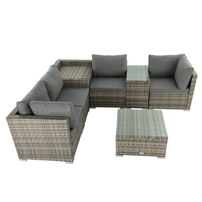 7PC Outdoor Wicker Lounge with Storage Corner Grey