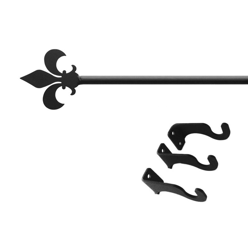 Village Wrought Iron CUR-121-112-S Fleur de lis Curtain Rod LG (Hardware is INCLUDED)