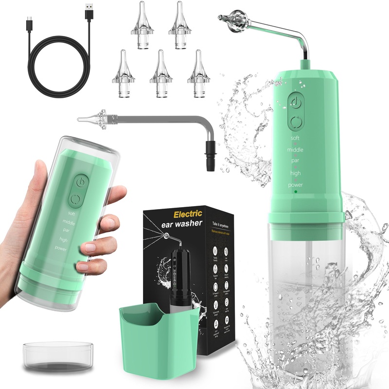 Green Electric Ear Wax Removal Kit – Rechargeable Water Irrigator Cleaner Tool