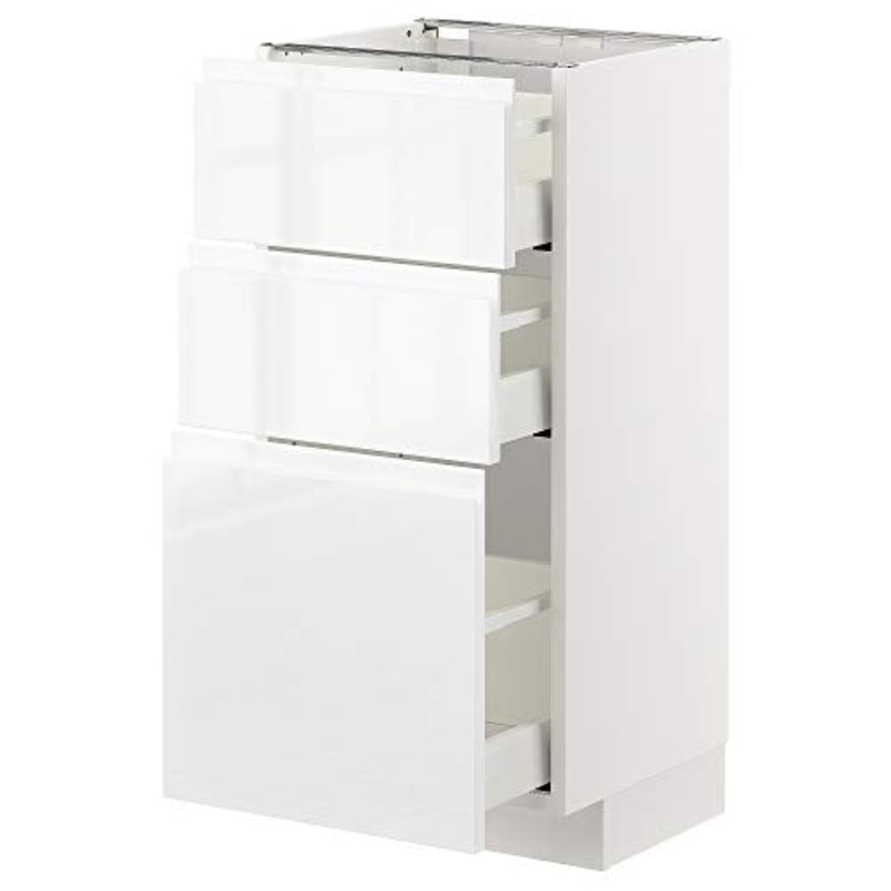 METOD/MAXIMERA mobile base con cassetti 3 40×39.1×88 cm bianco/Voxtorp lucido/bianco