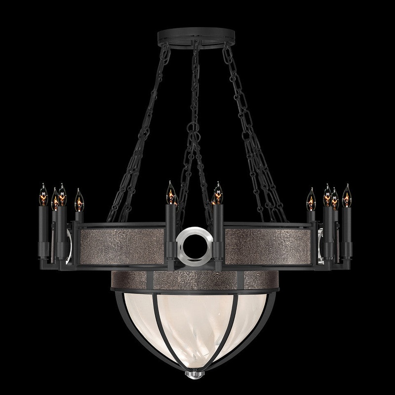 Mirage 35.75″W Round Chandelier Black Iron/Nickel/Pebble
